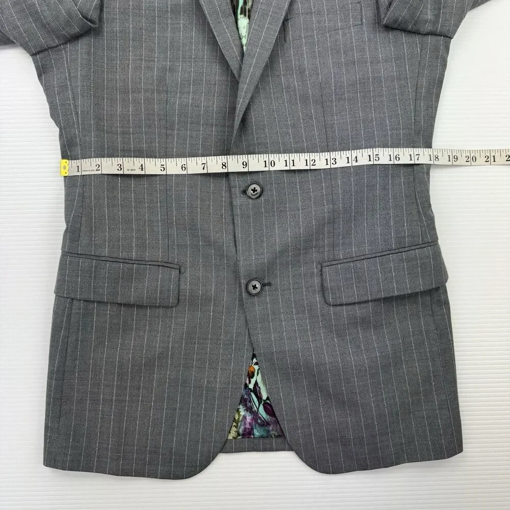 Hive & Colony Gray Pinstripe Blazer Mens 38L Wool Blend Floral Lined Sport Coat